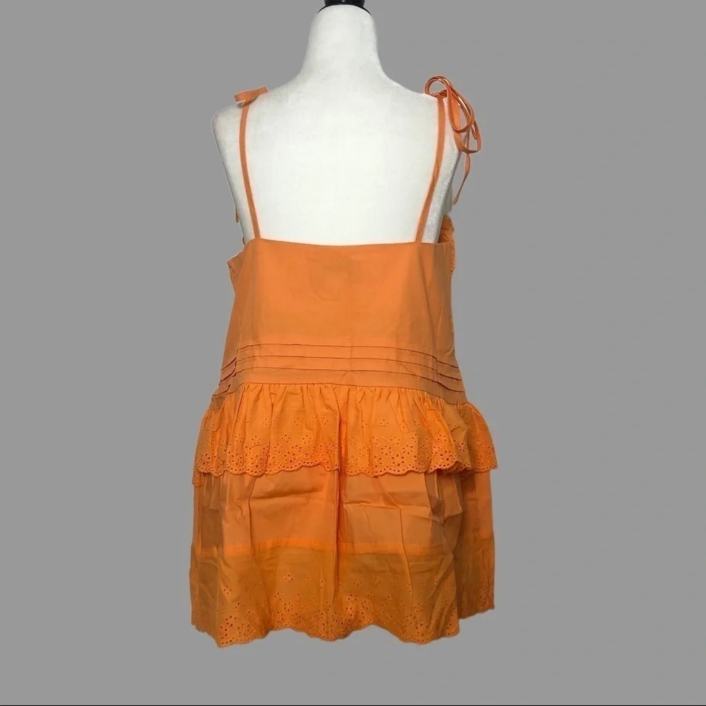 ❤️ S ❤️ NWT Anthro Top Ruffled Eyelet Trim Tie Straps Tank Bows - Picture 2 of 8